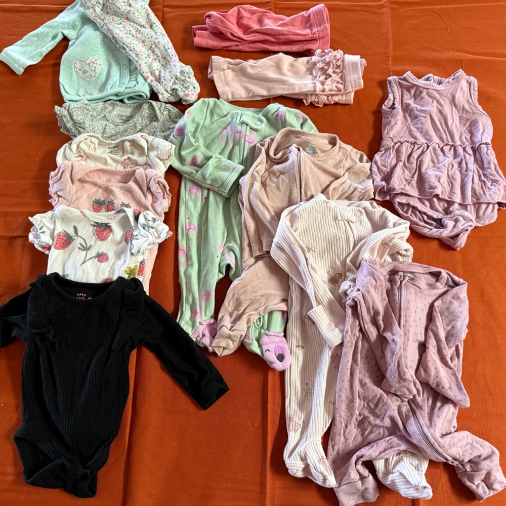 Bundle Newborn Girls Pajamas, Onesies, Pants and Romper